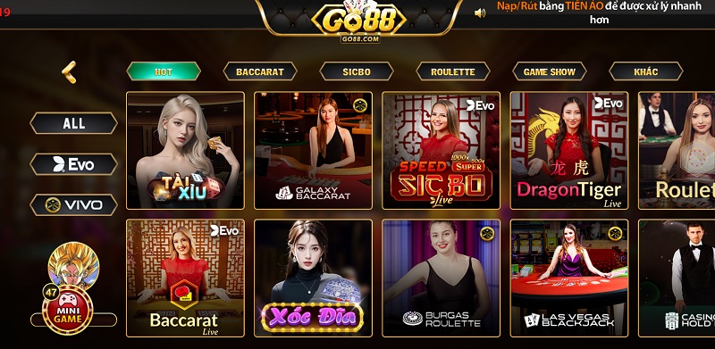 sảnh live casino tại Go88